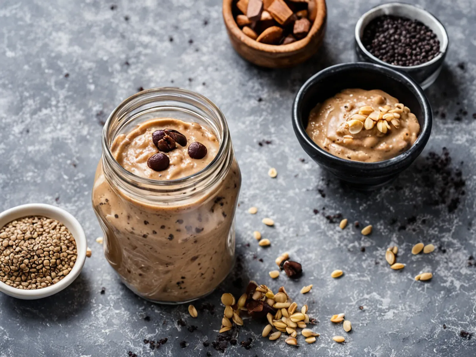 Peanut Butter Chocolate Protein Overnight Oats — Vegan high-protein overnight oats with peanut butter, cocoa and hemp hearts, with about 25 g of plant protein and no protein powder